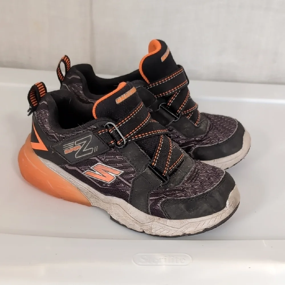 Skechers Kid's Z-Strap Black Orange Sneaker Size 13